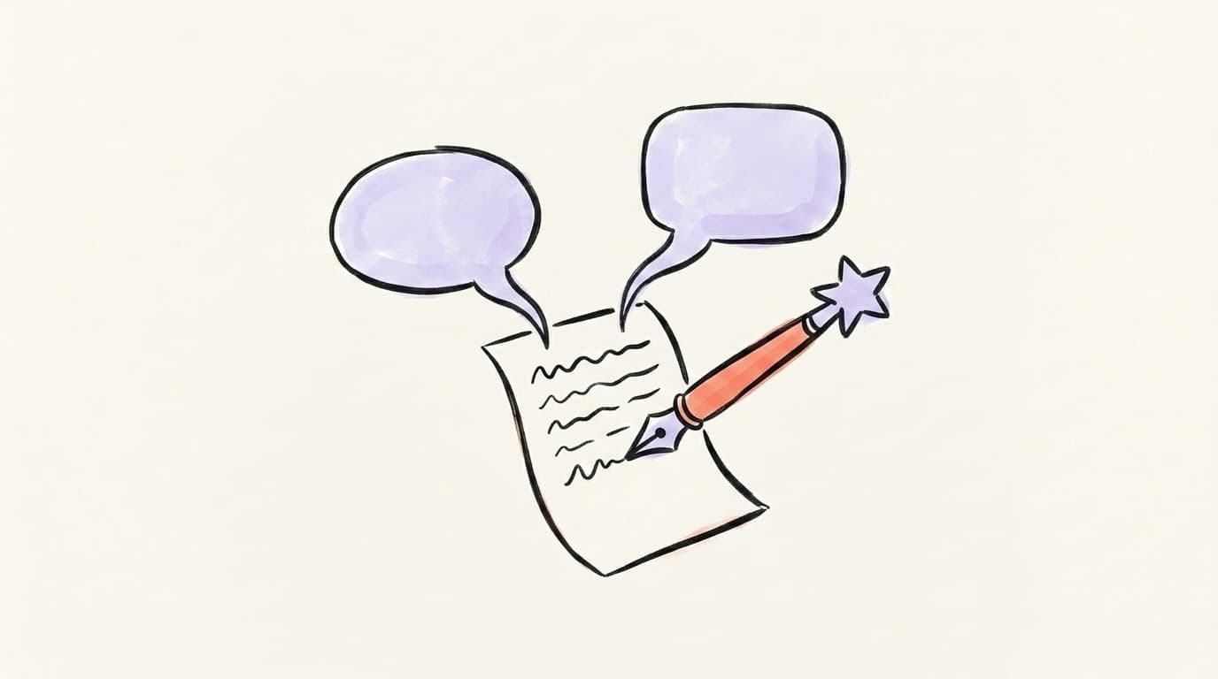 Hand-drawn wand writing text that flows into an X speech bubble and a Threads speech bubble