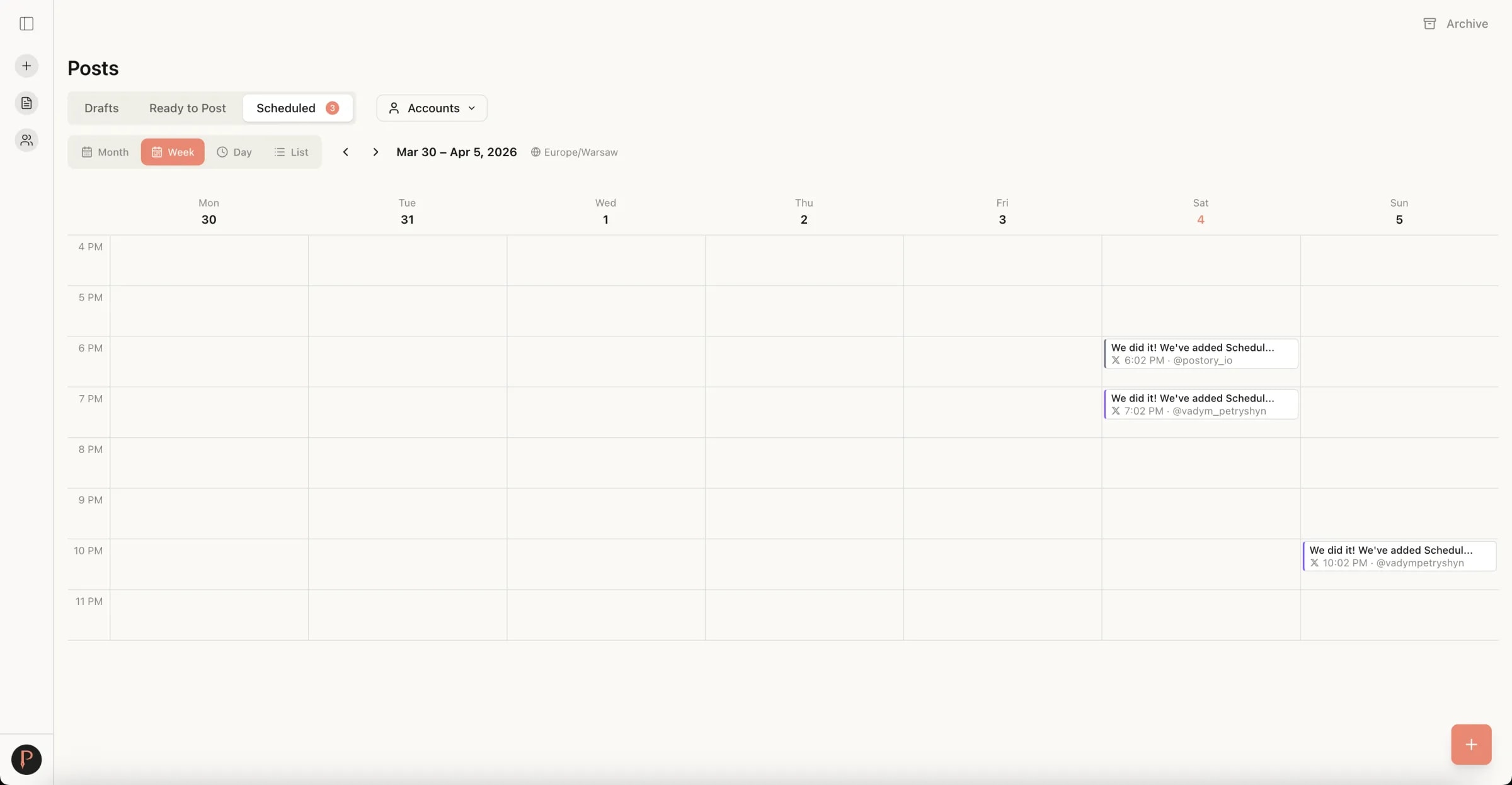 Drafts, ready, and scheduled — one workspace — Postory post composer overlay