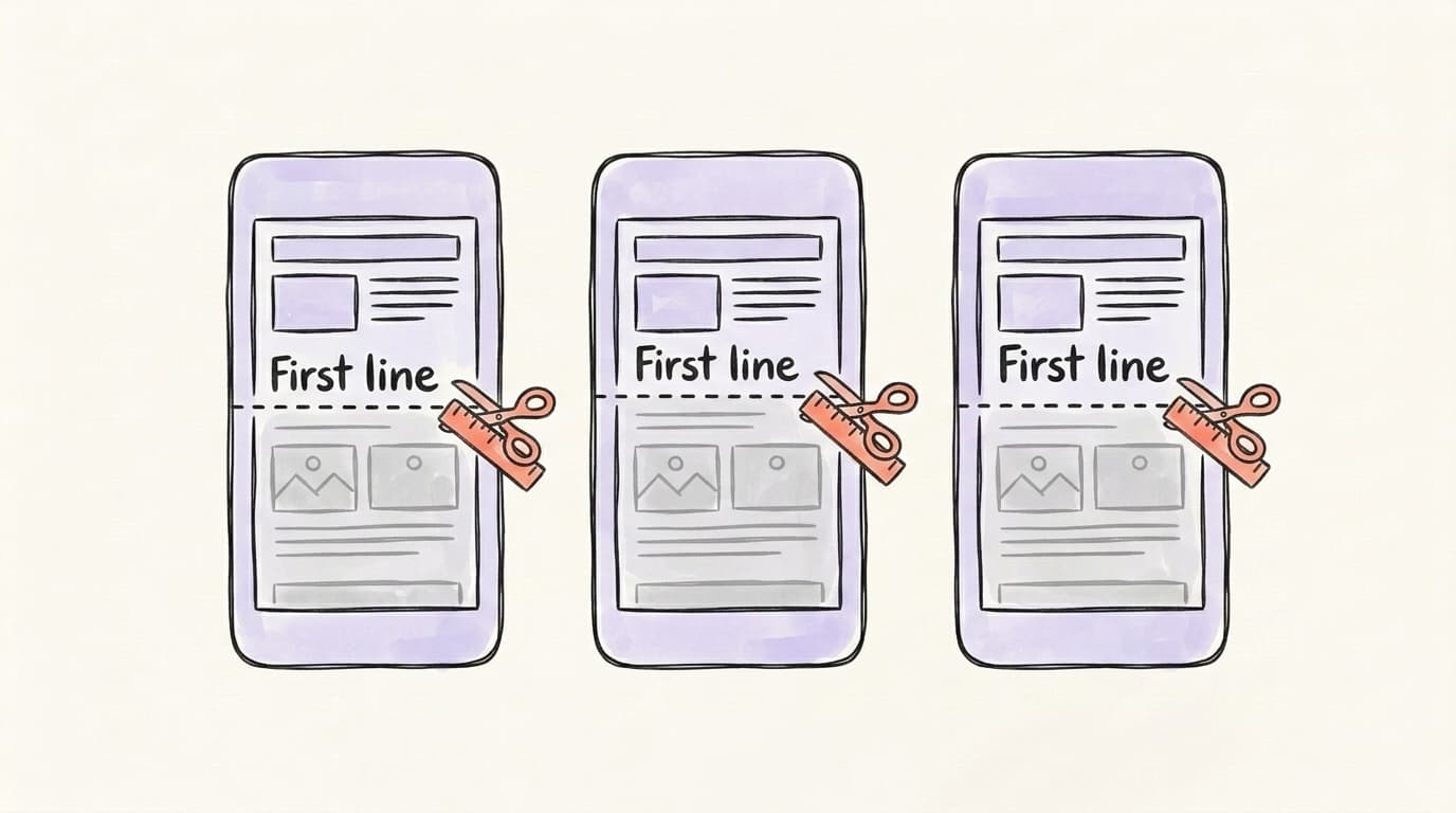 A hook first line landing just above the see-more truncation cut on X, LinkedIn, and Threads phone previews