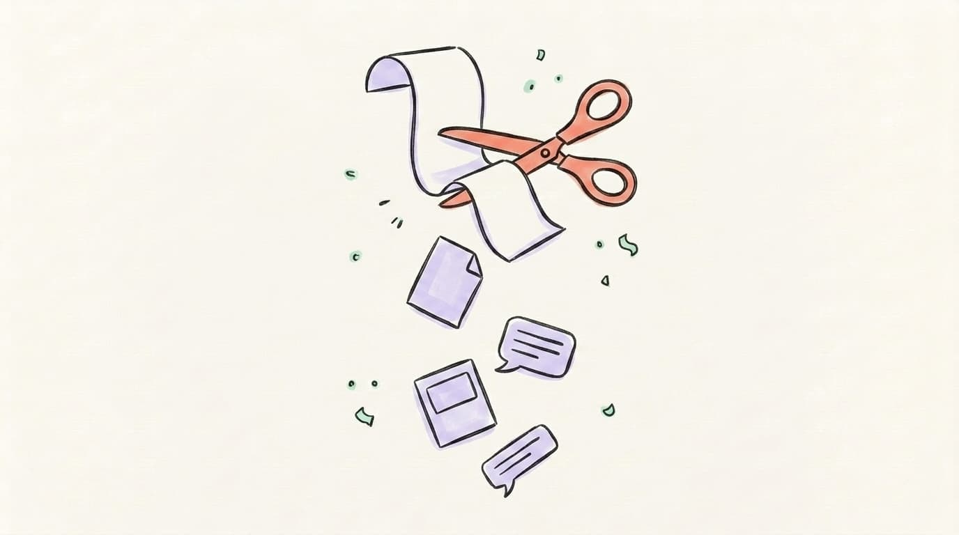 Scissors cutting a scroll of paper into smaller post-shaped pieces