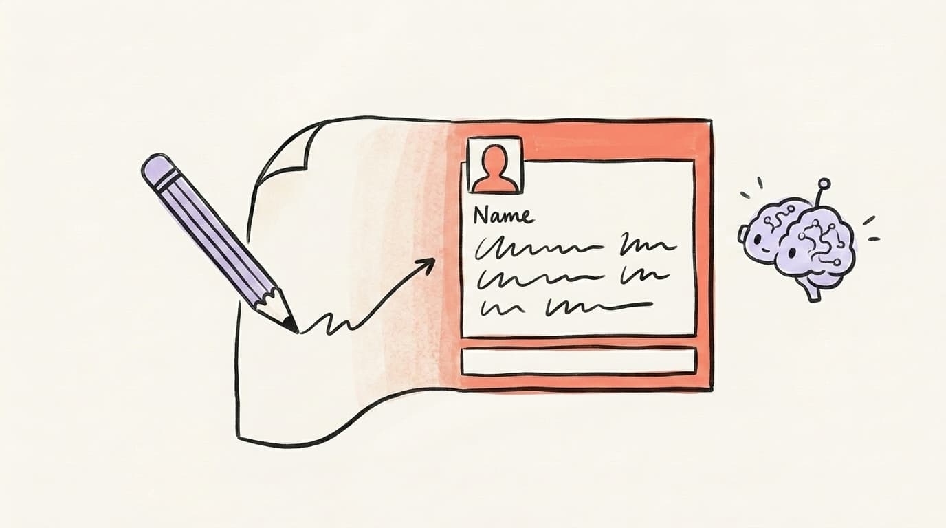 A pencil writing a LinkedIn post with an AI brain helping on the side
