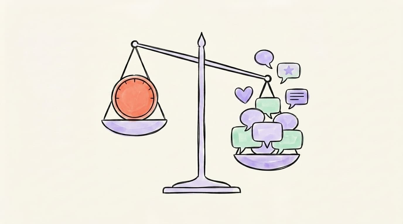 A balance scale where real conversation outweighs a plain SSI dial