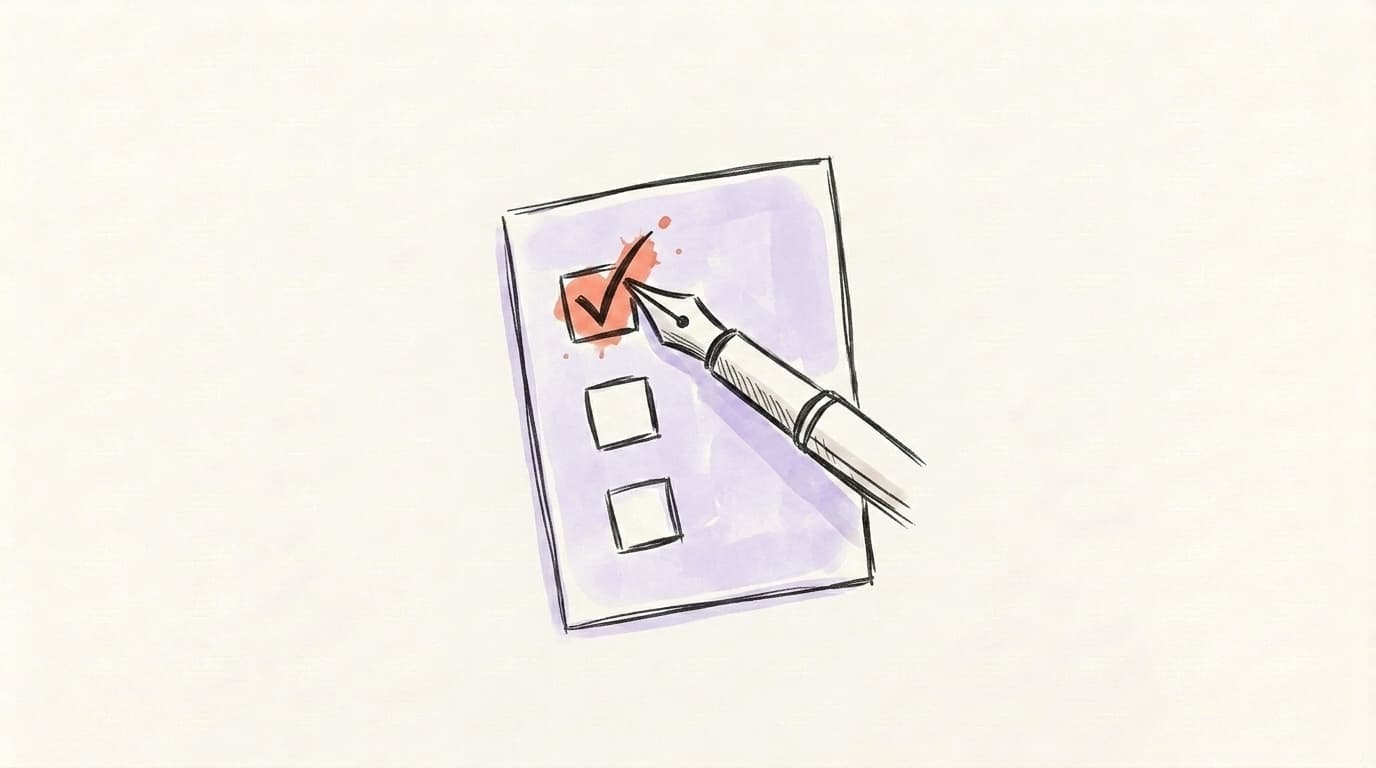 Hand-drawn Twitter appeal form checklist with a fountain pen ticking a box
