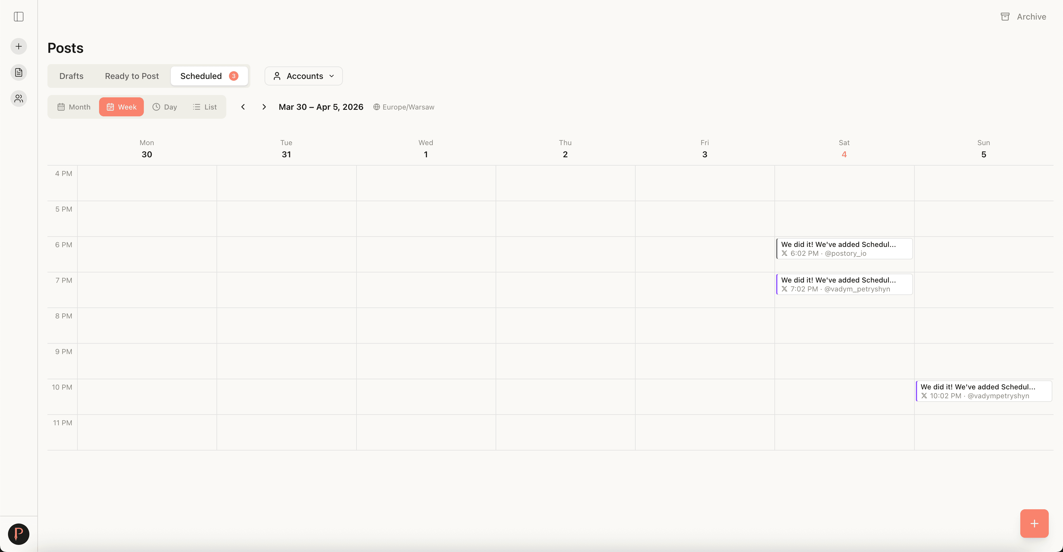 Free social media scheduler — Postory social media calendar view 2